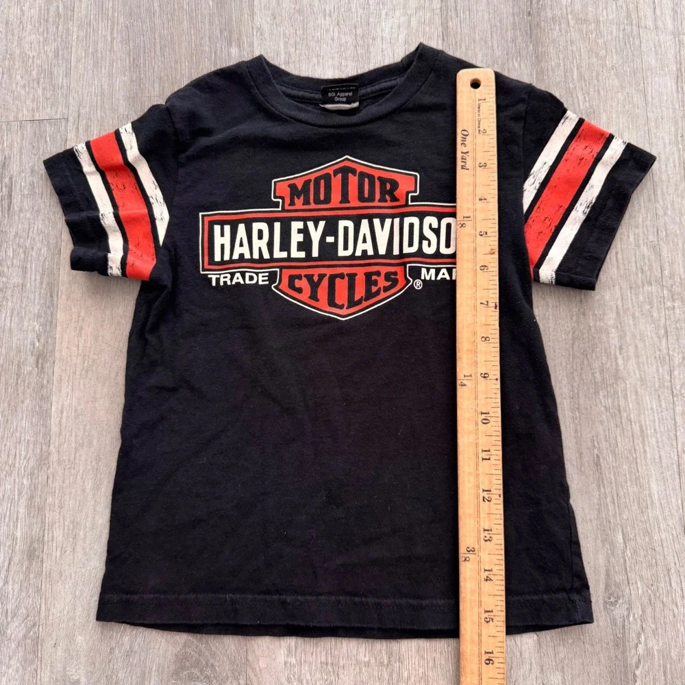 Harley-Davidson Kids Black Graphic T-Shirt Striped Sleeves toddler 3/4T